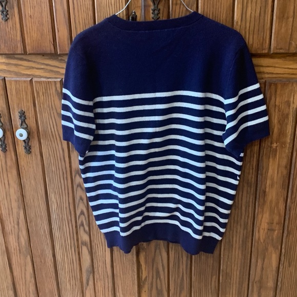 Lauren  Ralph Lauren black label 
Women Size L short sleeve navy 
Stripe sweater - Picture 2 of 5